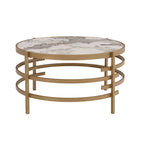 Table basse ronde de 82,5 cm avec plateau en pierre frittée et cadre en métal