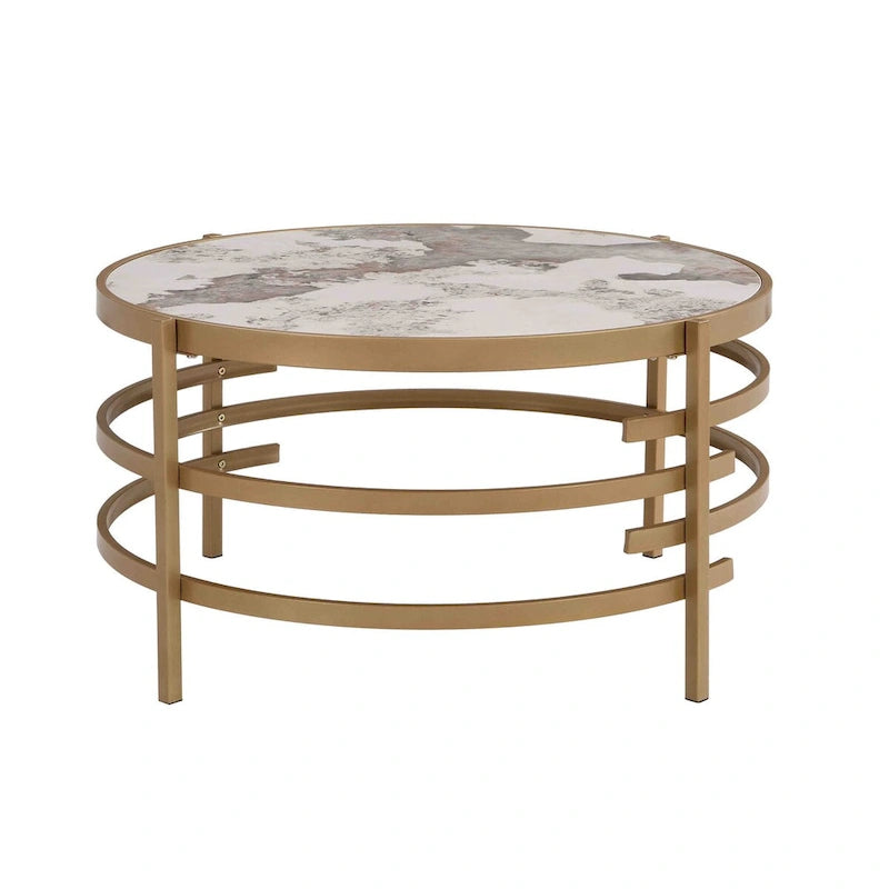 Table basse ronde de 82,5 cm avec plateau en pierre frittée et cadre en métal