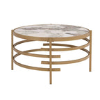 Table basse ronde de 82,5 cm avec plateau en pierre frittée et cadre en métal