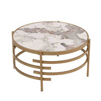 Table basse ronde de 82,5 cm avec plateau en pierre frittée et cadre en métal