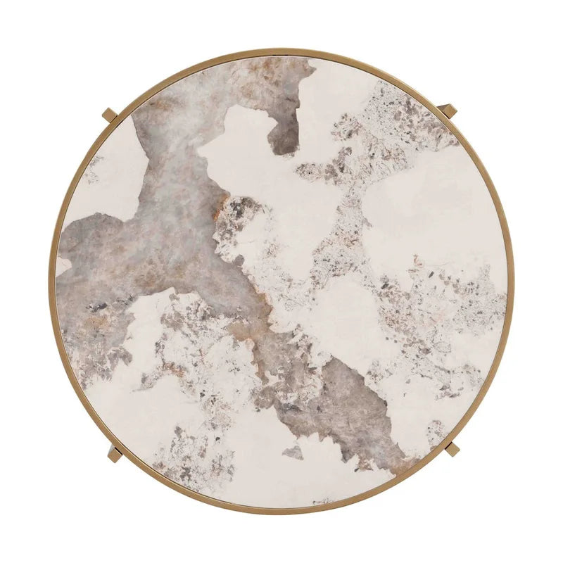 Table basse ronde de 82,5 cm avec plateau en pierre frittée et cadre en métal