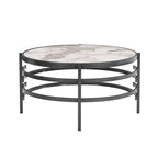 Table basse ronde de 82,5 cm avec plateau en pierre frittée et cadre en métal