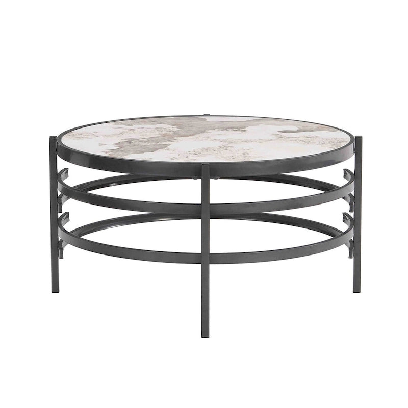 Table basse ronde de 82,5 cm avec plateau en pierre frittée et cadre en métal