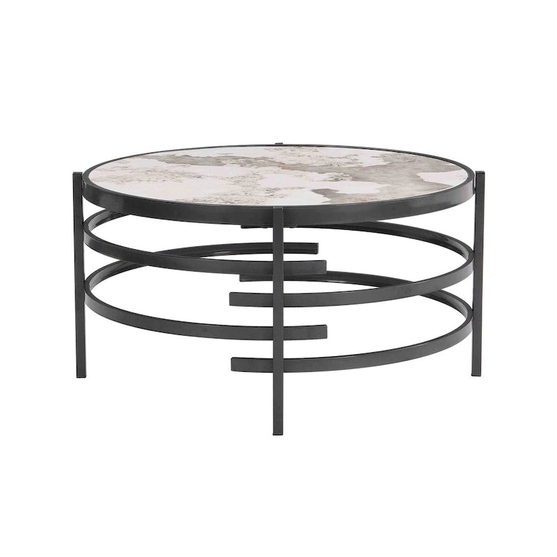 Table basse ronde de 82,5 cm avec plateau en pierre frittée et cadre en métal