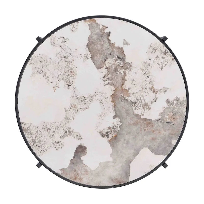 Table basse ronde de 82,5 cm avec plateau en pierre frittée et cadre en métal