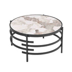 Table basse ronde de 82,5 cm avec plateau en pierre frittée et cadre en métal