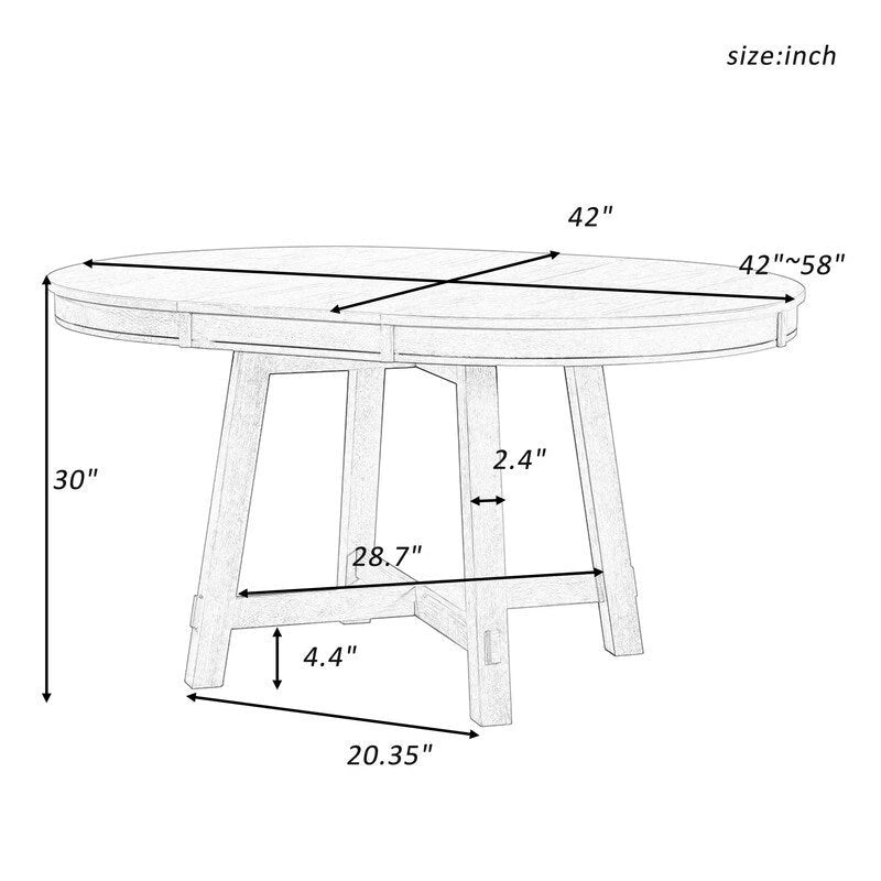 Table à manger ronde extensible avec piètement en X et rallonge intégrée