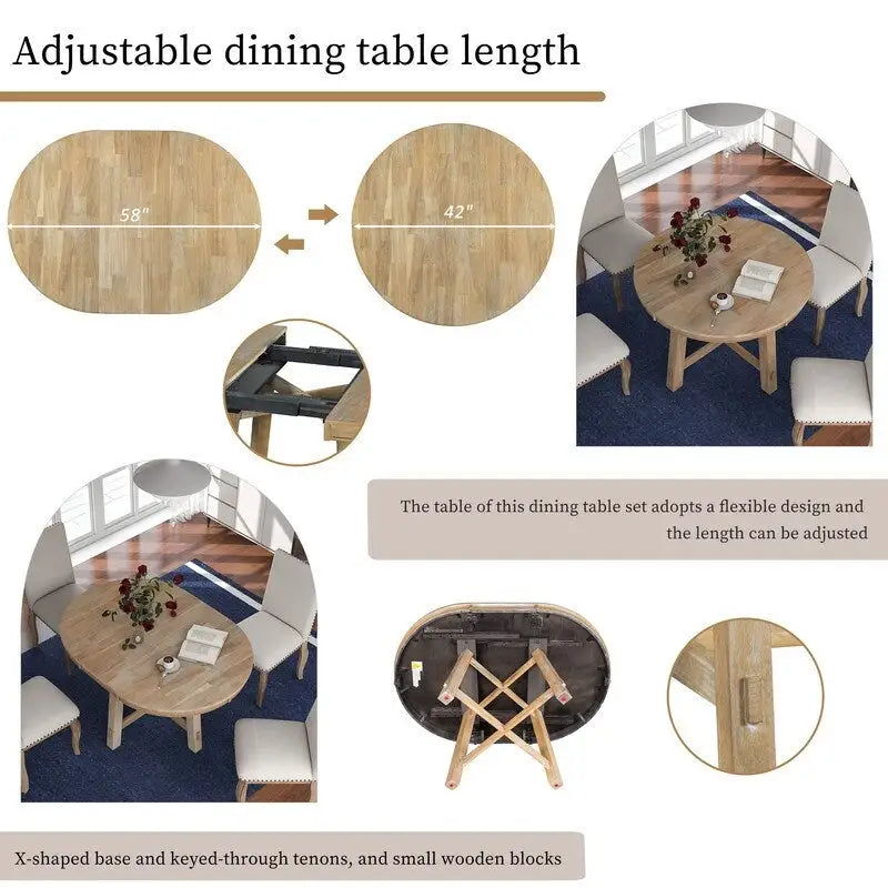 Table à manger ronde extensible avec piètement en X et rallonge intégrée