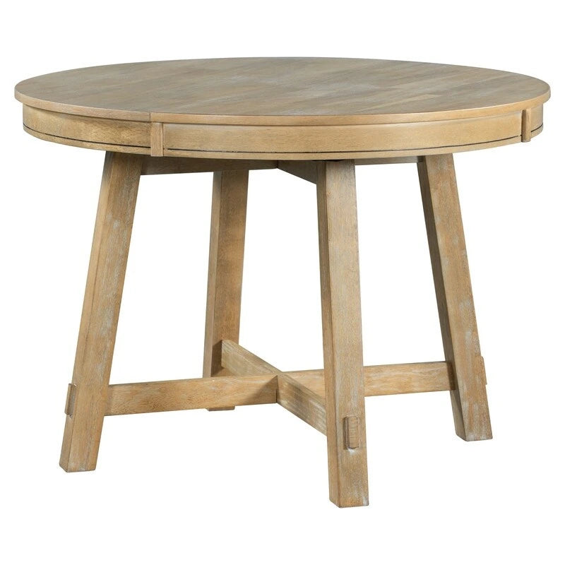 Table à manger ronde extensible avec piètement en X et rallonge intégrée
