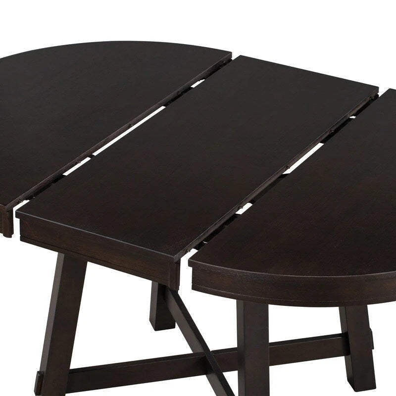 Table à manger ronde extensible avec piètement en X et rallonge intégrée