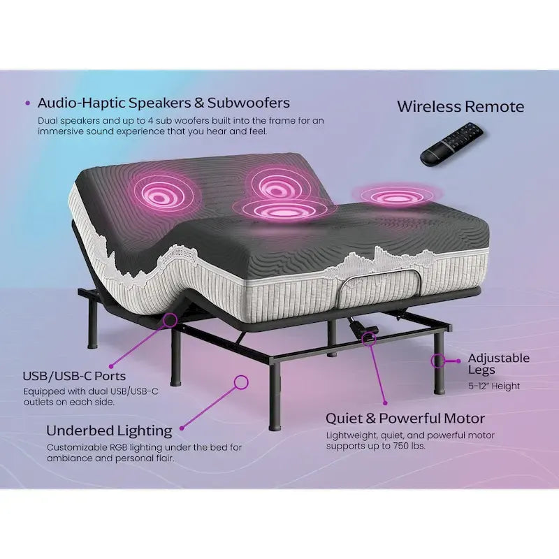 Matelas Flex Top et sommier réglable avec système de son haptique