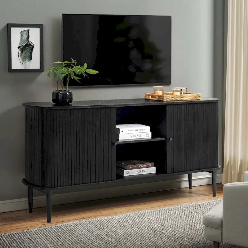 Buffet moderne de 63 pouces avec portes coulissantes et étagère réglable