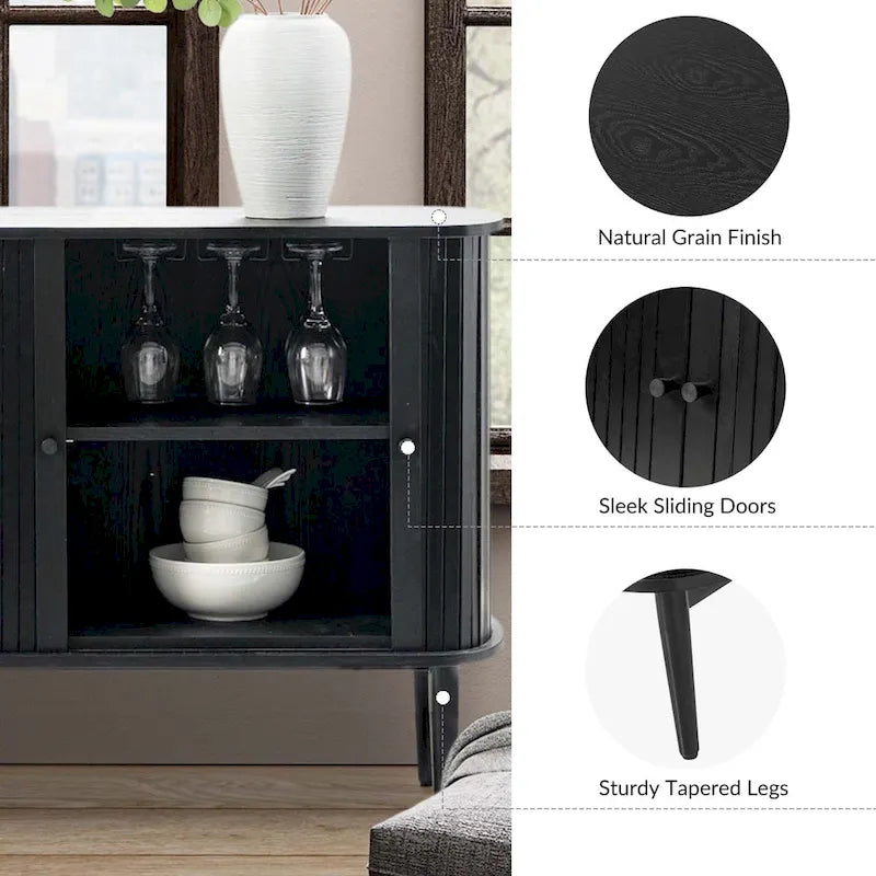 Buffet moderne de 63 pouces avec portes coulissantes et étagère réglable