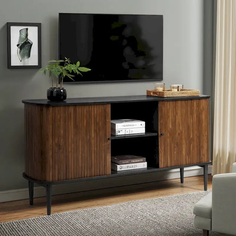 Buffet moderne de 63 pouces avec portes coulissantes et étagère réglable