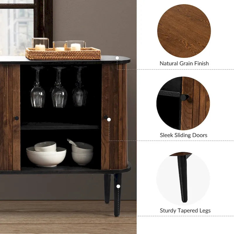 Buffet moderne de 63 pouces avec portes coulissantes et étagère réglable