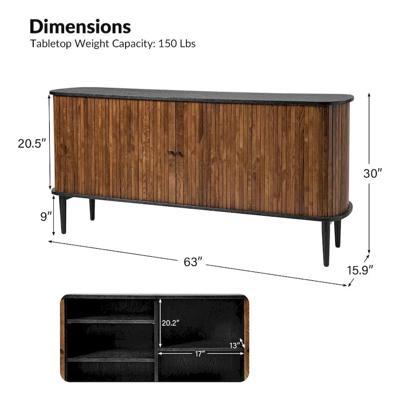 Buffet moderne de 63 pouces avec portes coulissantes et étagère réglable