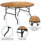 Table pliante ronde de 152 cm avec plateau en bois