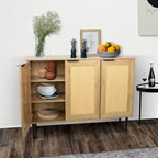 Meuble de rangement en bois avec 3 portes en rotin et 3 étagères