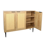 Meuble de rangement en bois avec 3 portes en rotin et 3 étagères