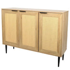 Meuble de rangement en bois avec 3 portes en rotin et 3 étagères