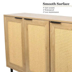 Meuble de rangement en bois avec 3 portes en rotin et 3 étagères