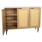 Meuble de rangement en bois avec 3 portes en rotin et 3 étagères