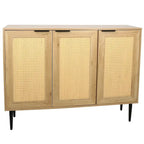 Meuble de rangement en bois avec 3 portes en rotin et 3 étagères