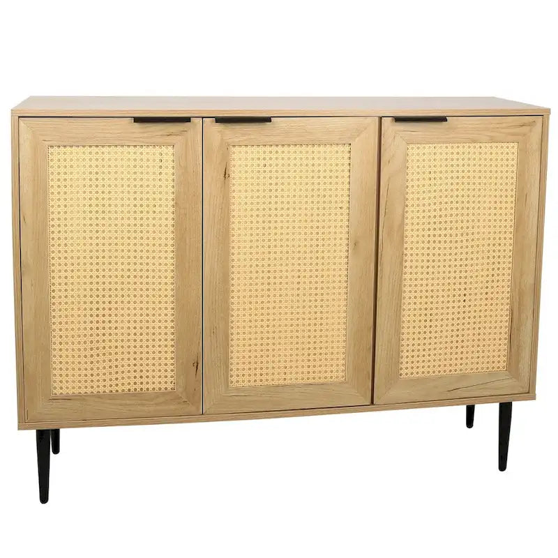 Meuble de rangement en bois avec 3 portes en rotin et 3 étagères