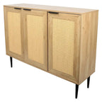 Meuble de rangement en bois avec 3 portes en rotin et 3 étagères