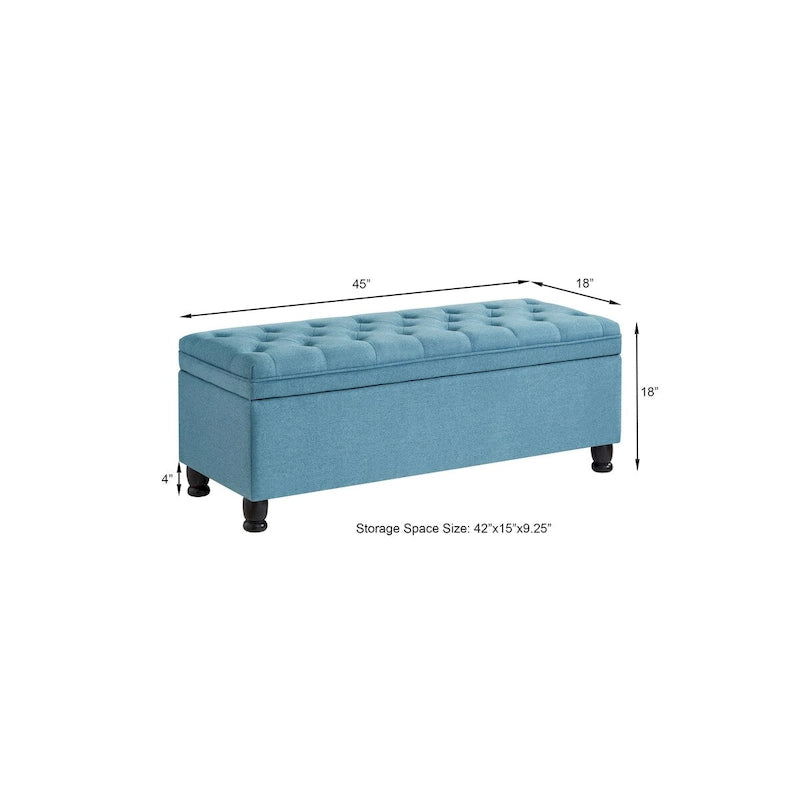 Banc ottoman de rangement en velours touffeté avec pieds en métal