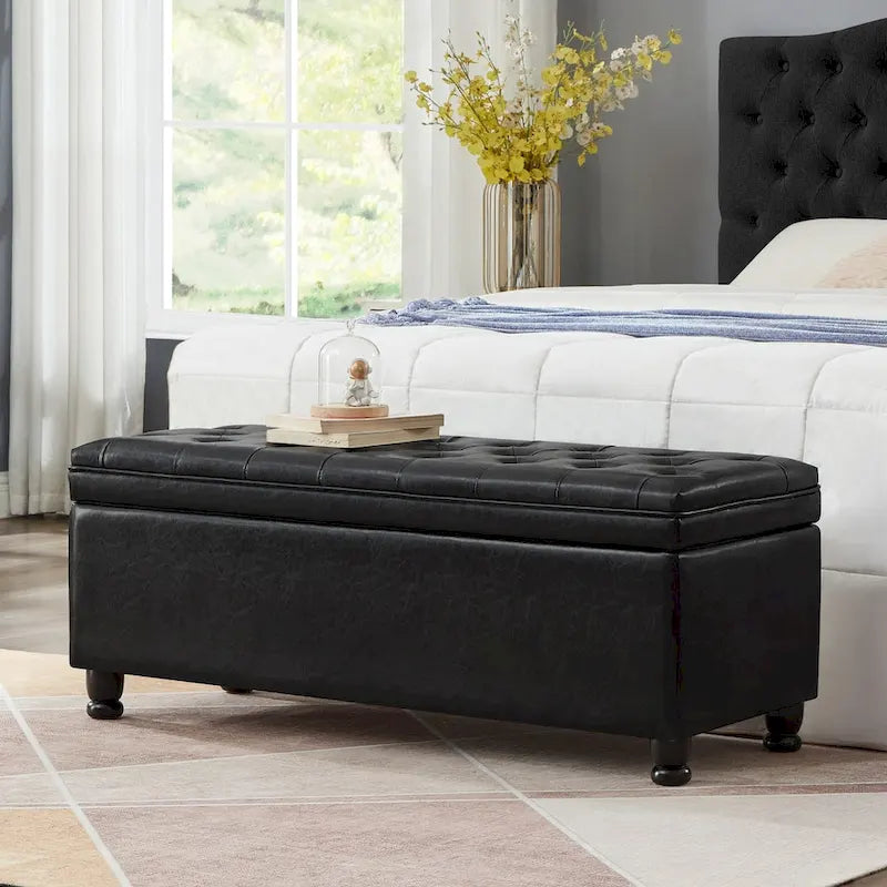 Banc ottoman de rangement en velours touffeté avec pieds en métal