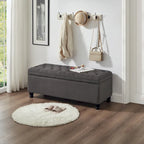 Banc ottoman de rangement en velours touffeté avec pieds en métal