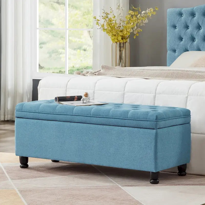 Banc ottoman de rangement en velours touffeté avec pieds en métal