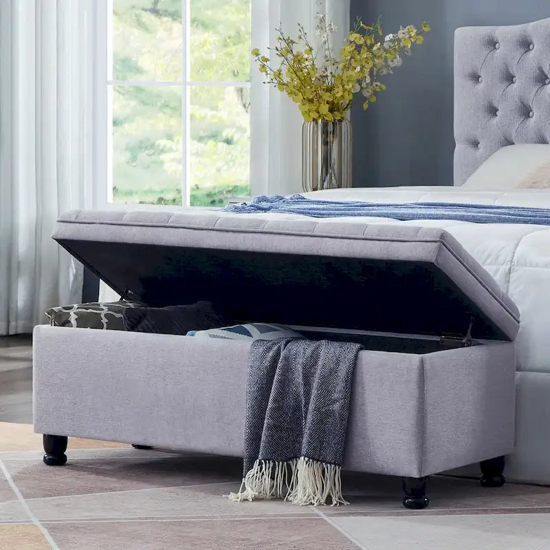 Banc ottoman de rangement en velours touffeté avec pieds en métal