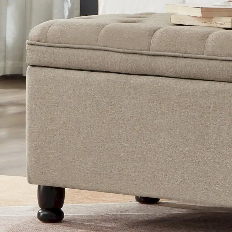 Banc ottoman de rangement en velours touffeté avec pieds en métal