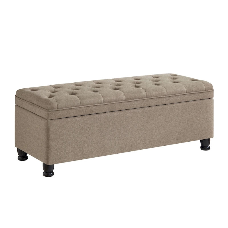 Banc ottoman de rangement en velours touffeté avec pieds en métal