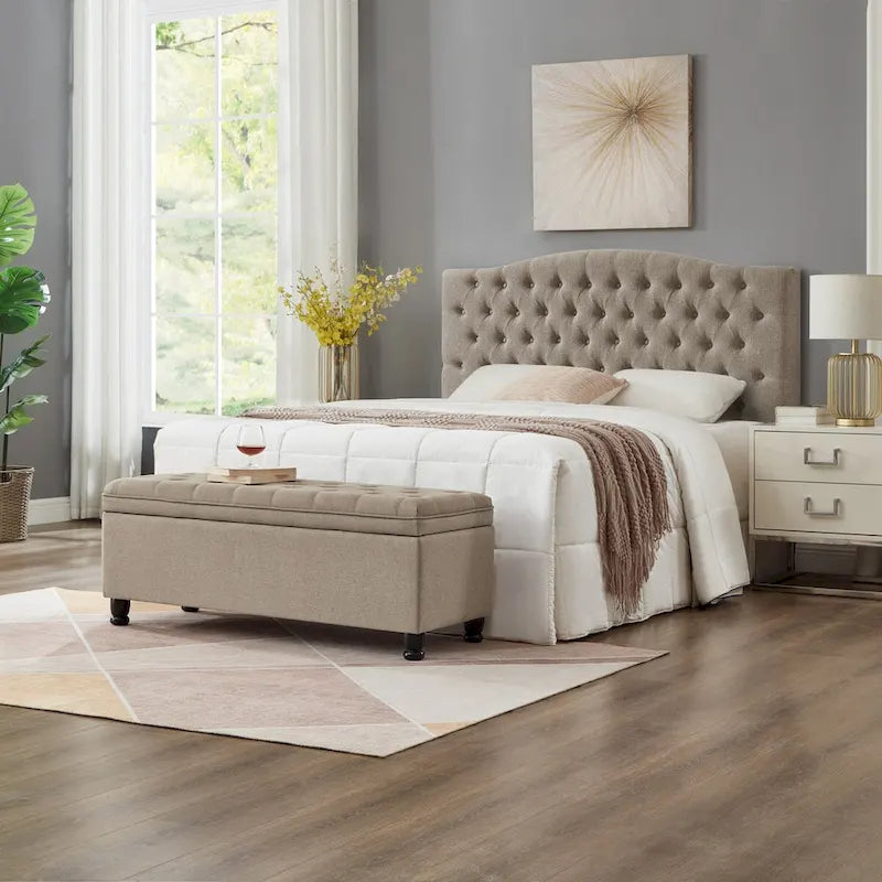 Banc ottoman de rangement en velours touffeté avec pieds en métal