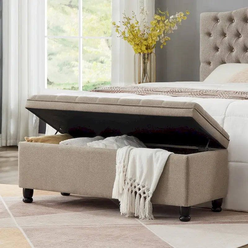 Banc ottoman de rangement en velours touffeté avec pieds en métal