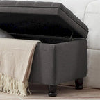 Banc ottoman de rangement en velours touffeté avec pieds en métal