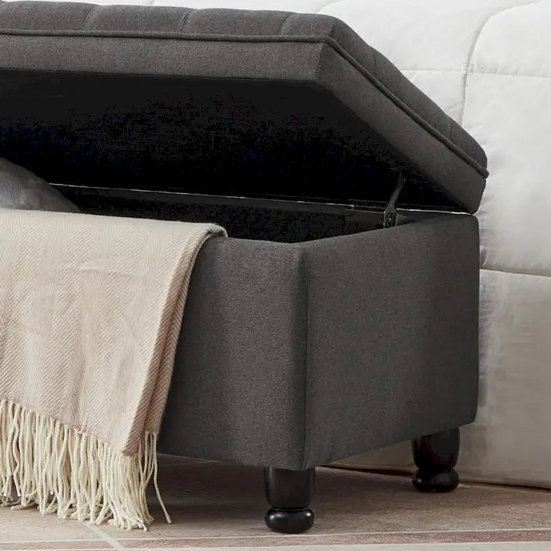 Banc ottoman de rangement en velours touffeté avec pieds en métal