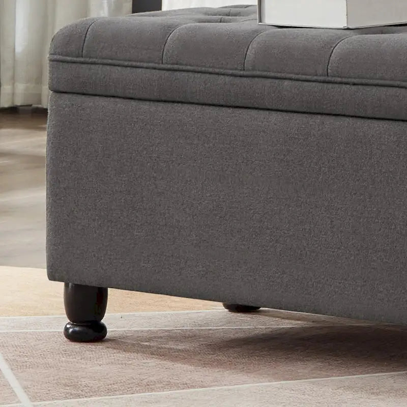 Banc ottoman de rangement en velours touffeté avec pieds en métal