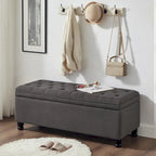 Banc ottoman de rangement en velours touffeté avec pieds en métal