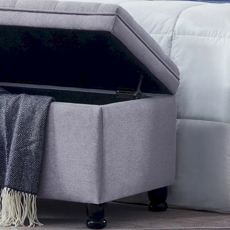 Banc ottoman de rangement en velours touffeté avec pieds en métal