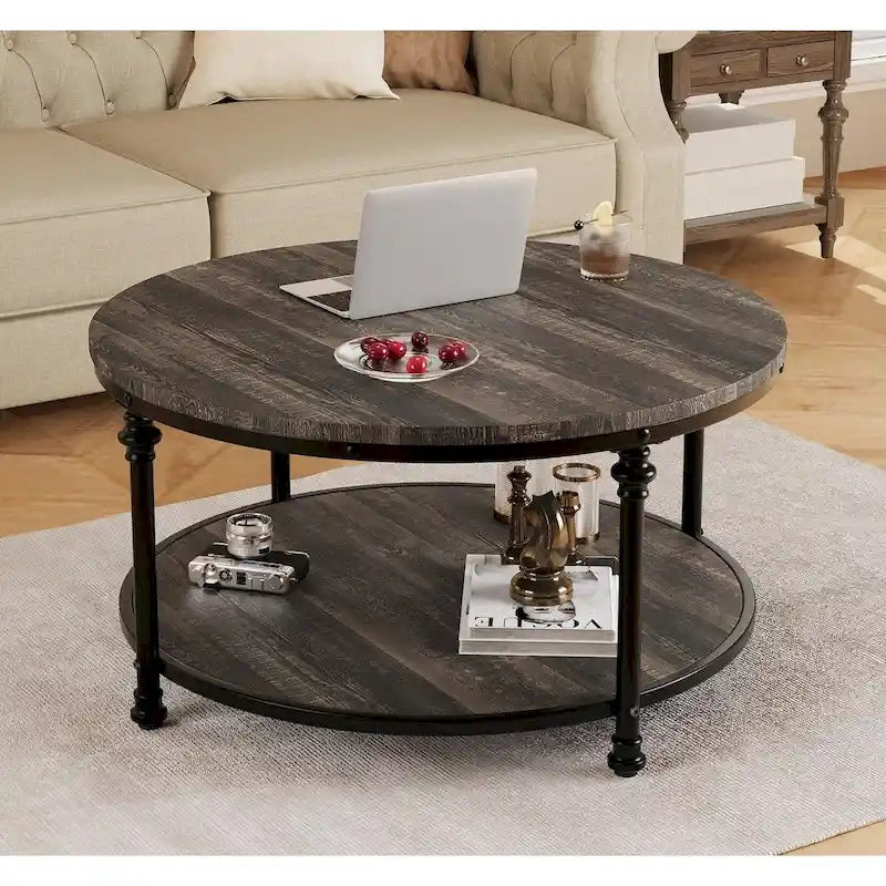 Table basse ronde à 2 niveaux, 77 cm