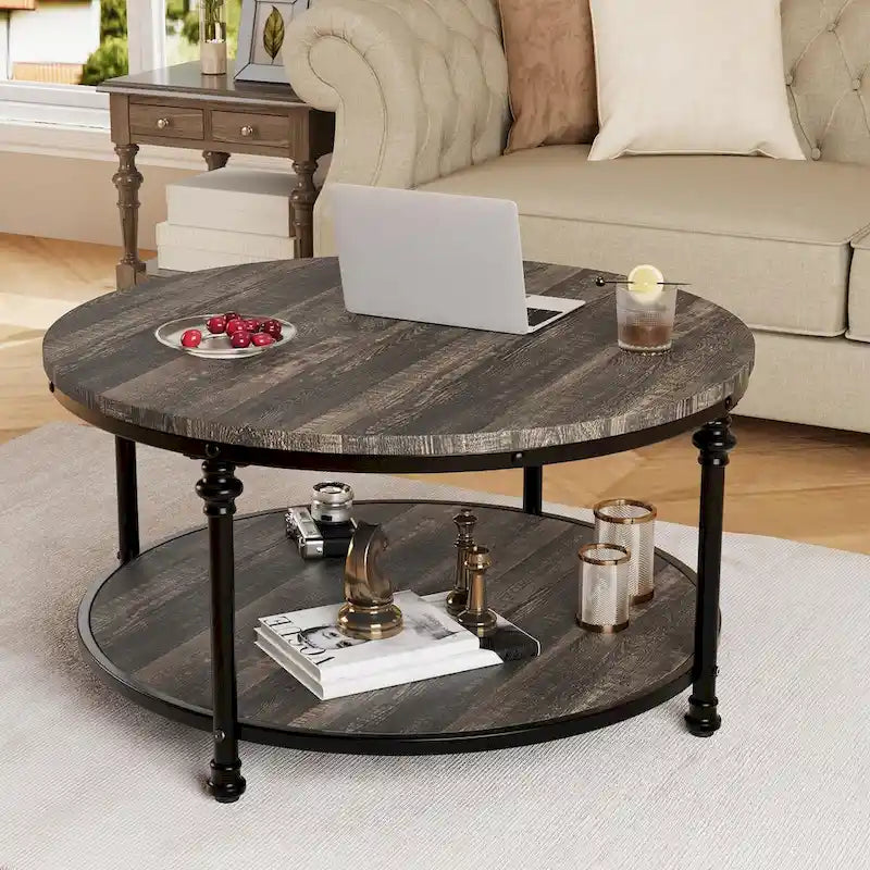 Table basse ronde à 2 niveaux, 77 cm
