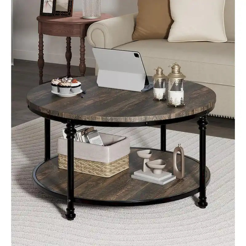 Table basse ronde à 2 niveaux, 77 cm