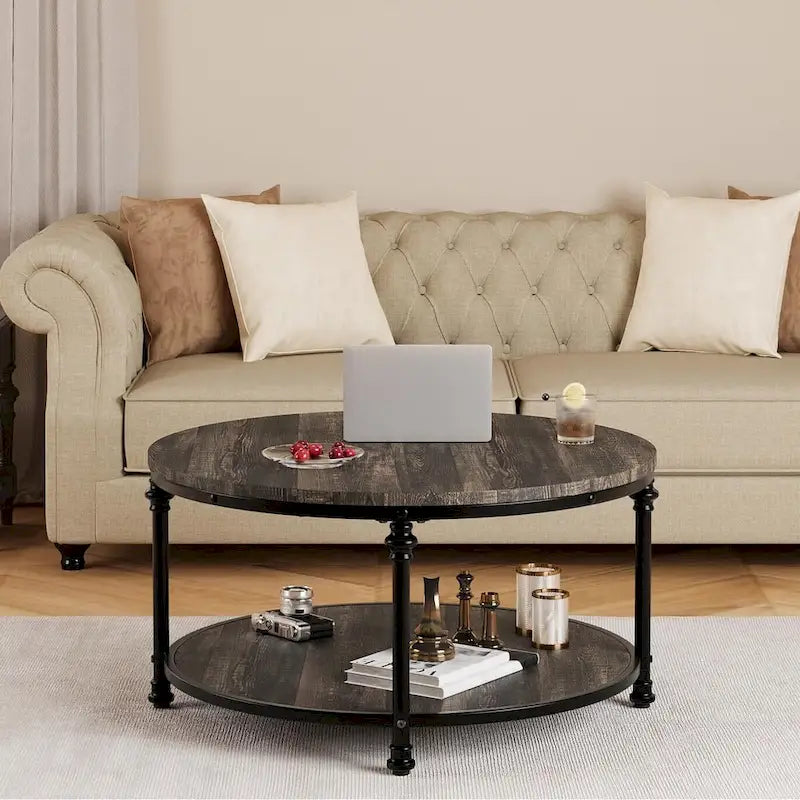 Table basse ronde à 2 niveaux, 77 cm
