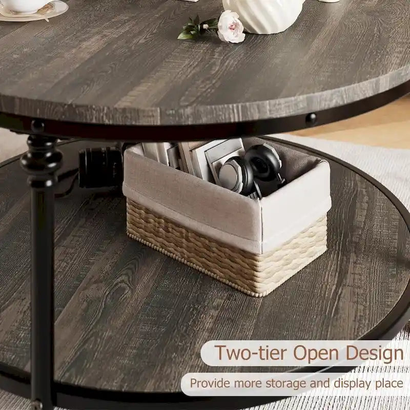 Table basse ronde à 2 niveaux, 77 cm