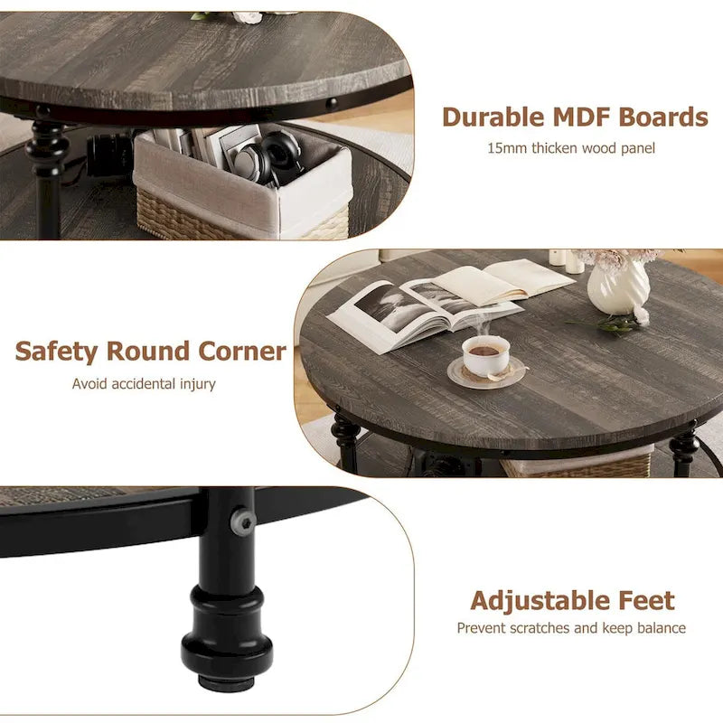 Table basse ronde à 2 niveaux, 77 cm