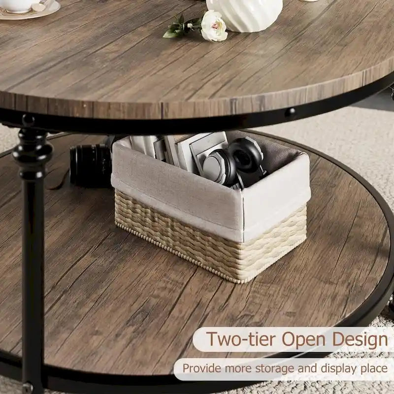 Table basse ronde à 2 niveaux, 77 cm